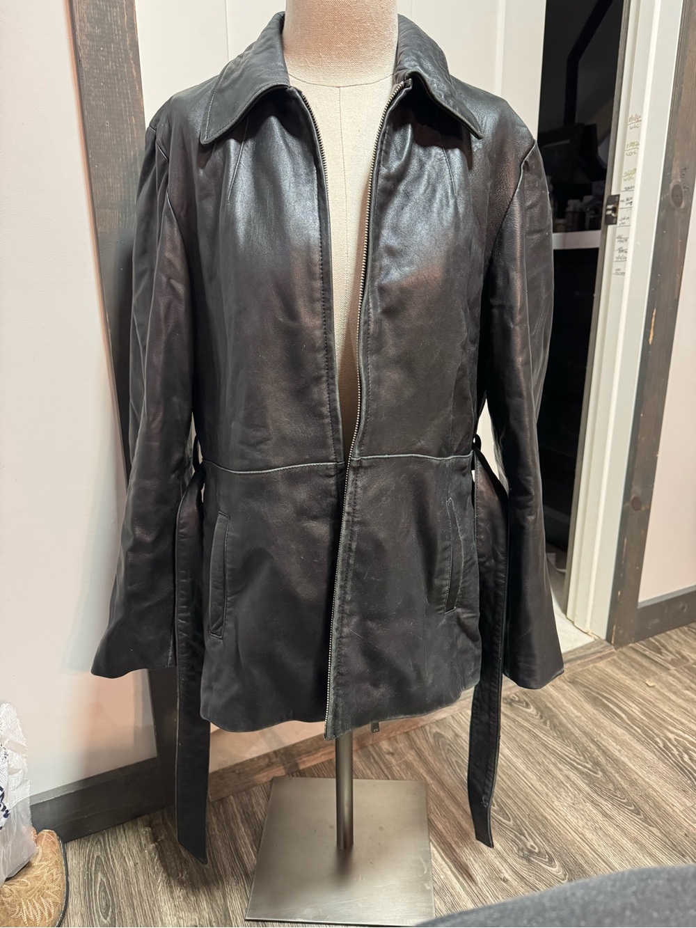 Nine West Black Leather Belted Jacket